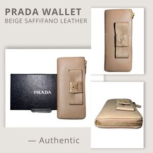 PRADA Saffiano Leather Long Bifold Wallet Used